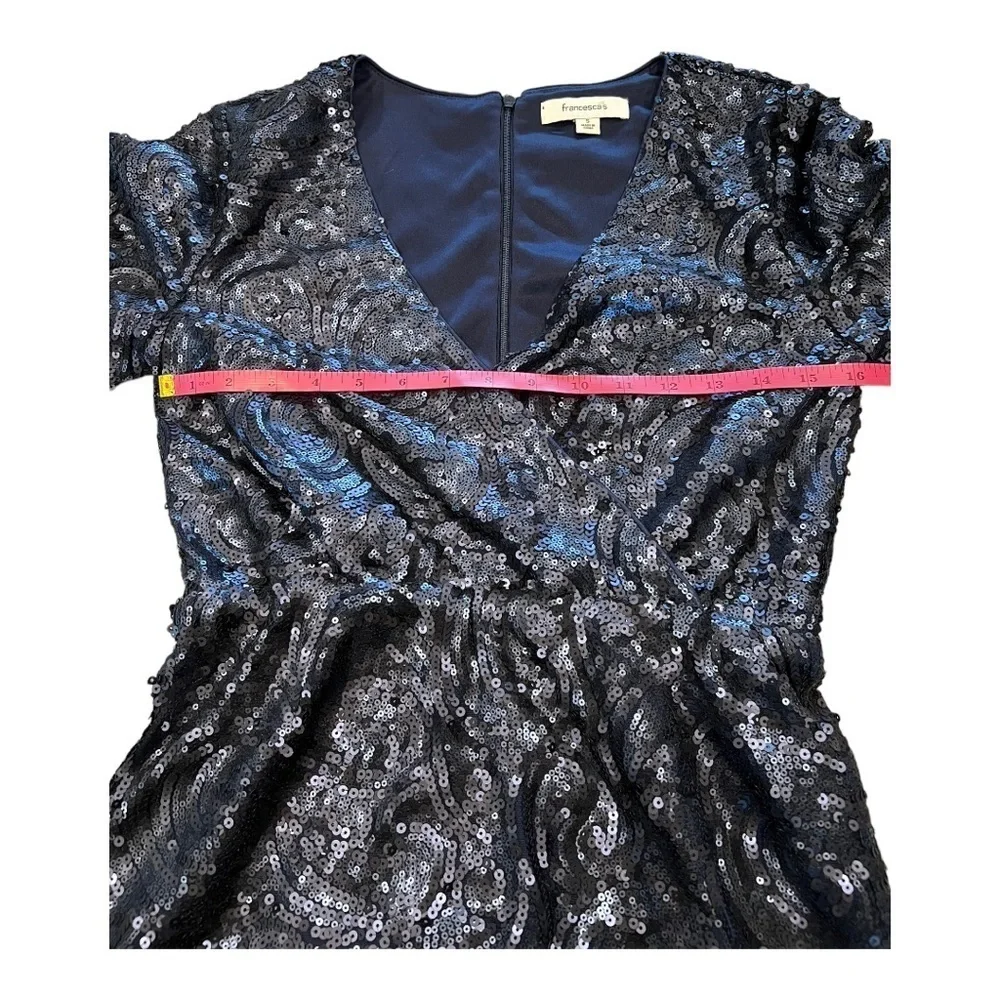 Francesca Women Sequin Dress S Blue Navy Beaded Short Sleeve Party Cocktail - Picture 10 of 12